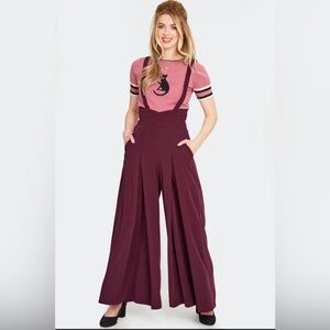 Burgundy Voodoo Vixen 1940s Inspired Wide Trousers